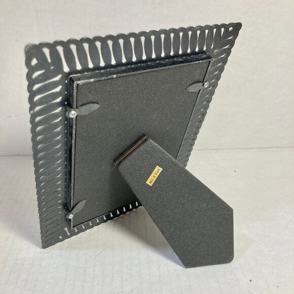 Vintage MCM Dark Silver Gray Metal Geometric Waves Photo Picture Frame 3.5 X 5" - Picture 4 of 11
